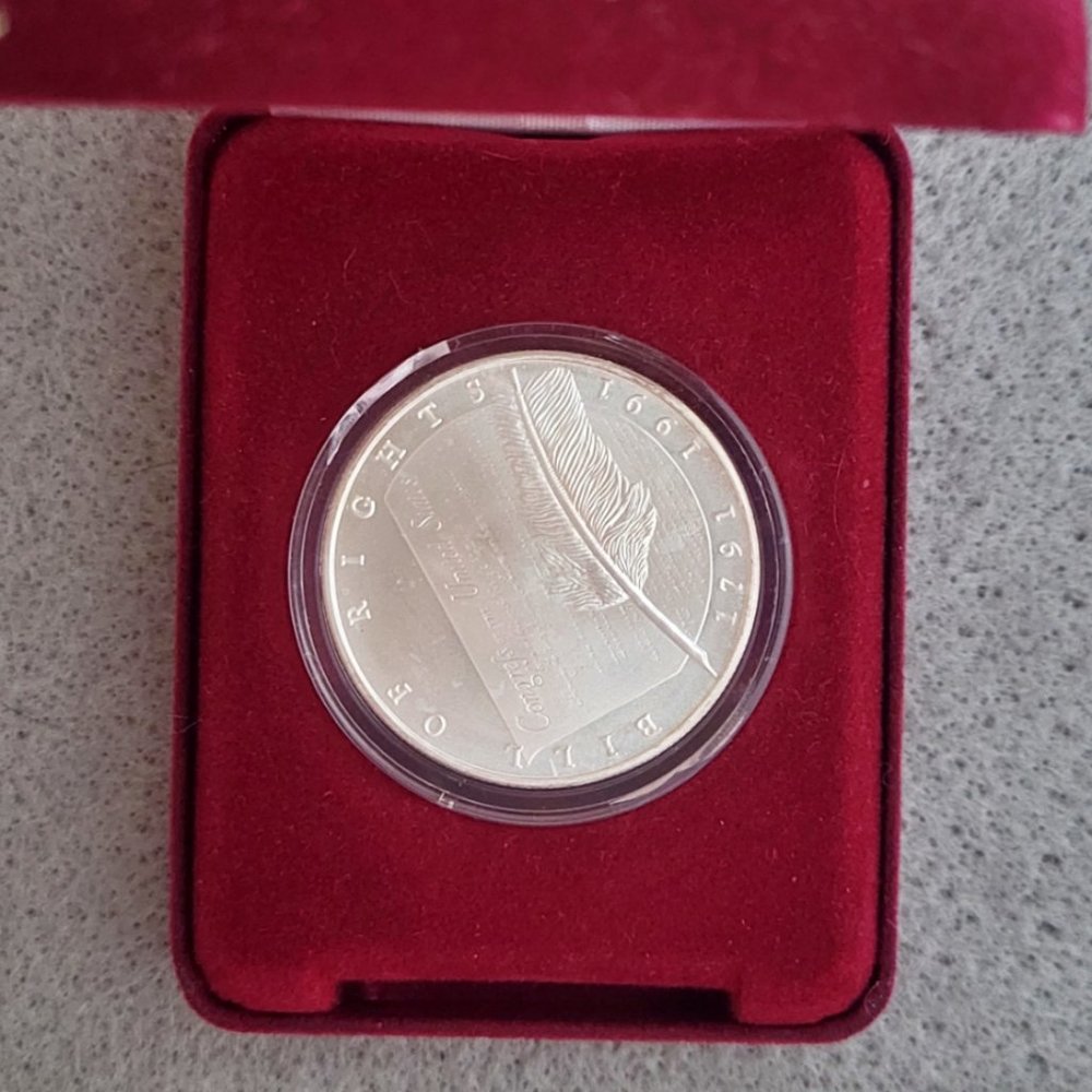 **SOLD**  BILL OF RIGHTS 1791-1991 1 TROY OZ 999 SILVER COIN